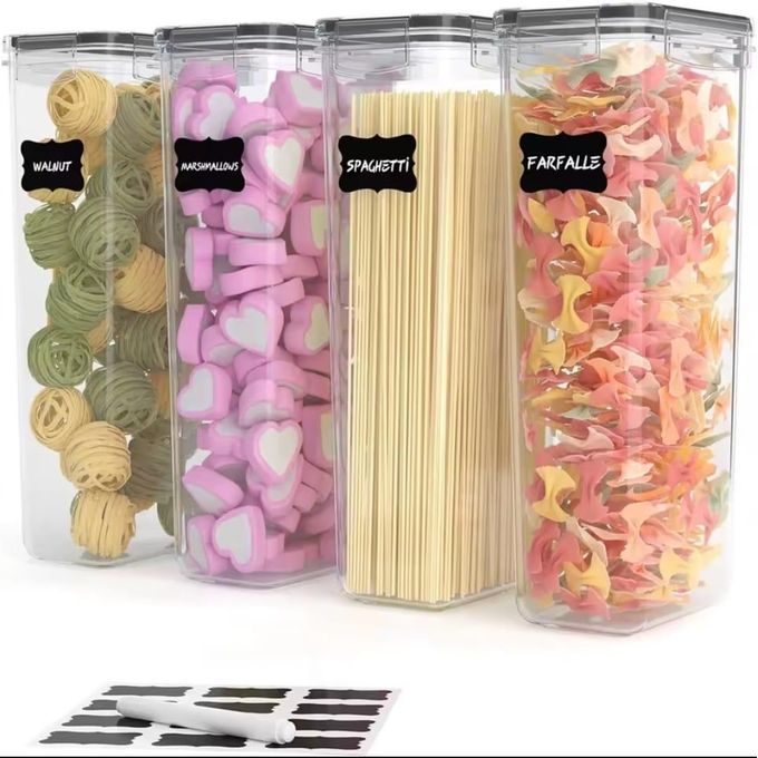4pcs Airtight Food Storage Containers 2.8L with Labels and Pen – Keep Cereals, Rice, Pasta, Snacks and Dry Goods Fresh and Organized in Kitchen or Pantry