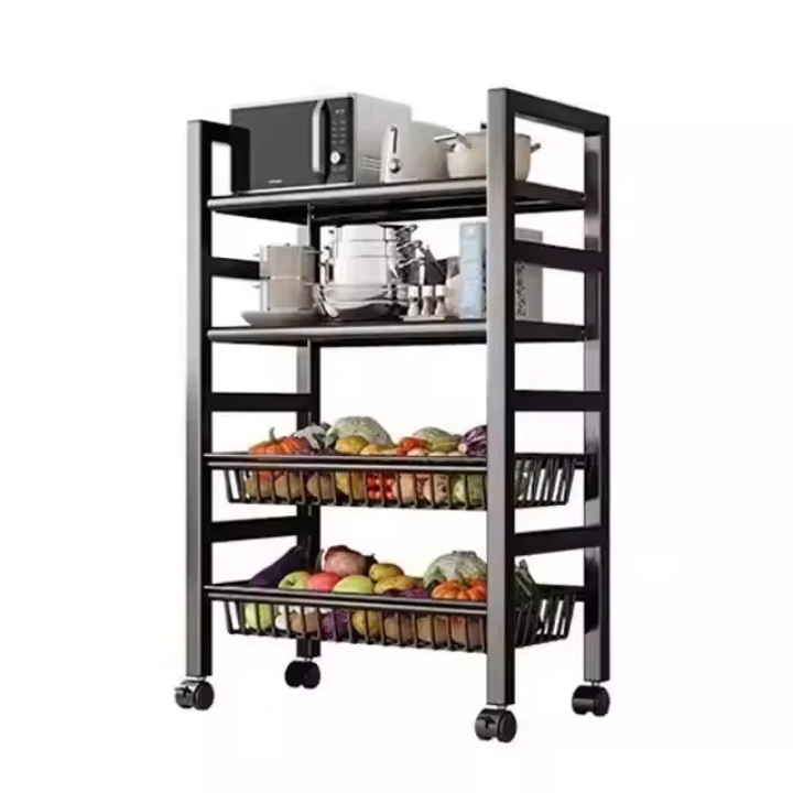 Heavy metallic Vegetable rack with microwave space & movable wheels