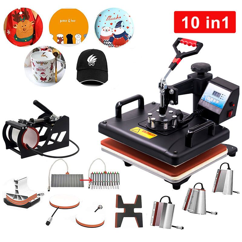 10 In 1 Combo Heat-Press Sublimation Transfer Machine For T Shirt/Plate/Mug/Shoe/Pen/Cap