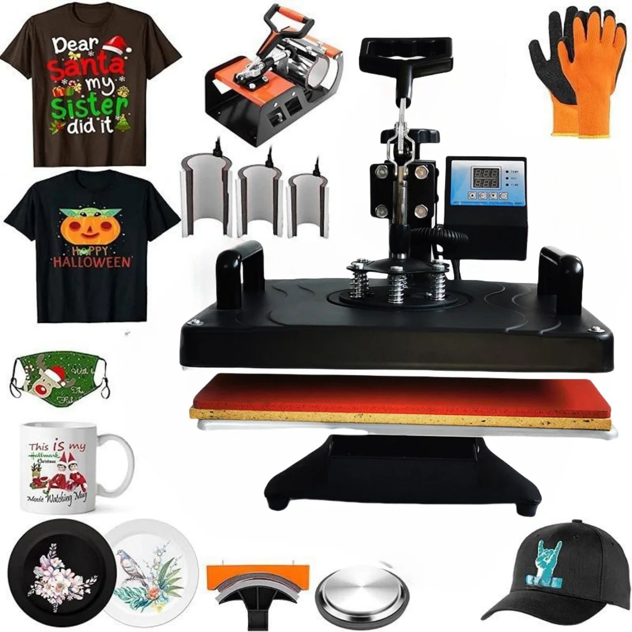 8 in 1 heat press machine for t-shirt/mug/hat wholesale high quality portable flatbed mini heat press machine