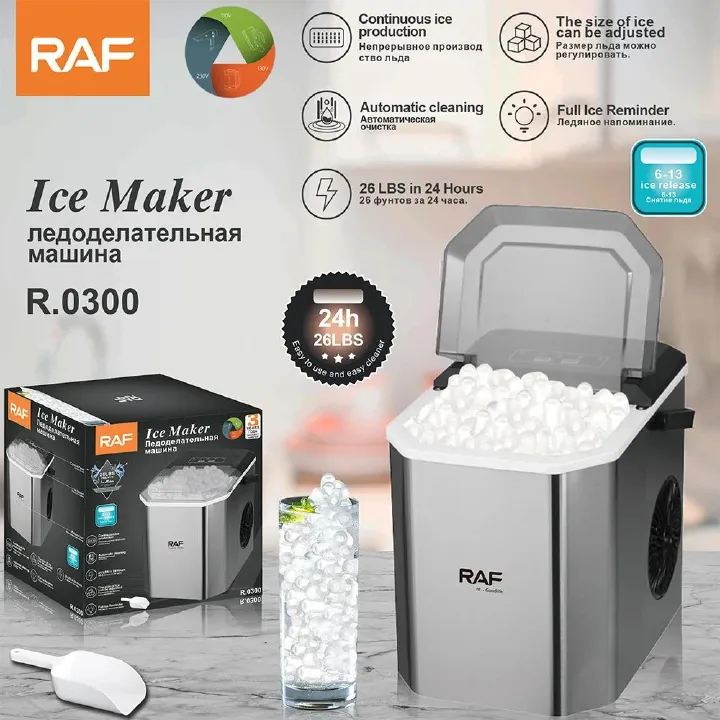 RAF Automatic Cleaning Ice Machine Continuous Production Electric Ice Machine Full Reminder Electric Ice Maker