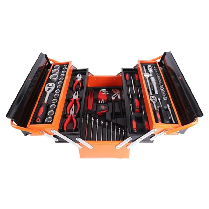 Auto Repair Workshop 5 Layer Metal Box Professional 168 Pieces Mechanic Socket Ratchet Wrench Hand Tool Kit