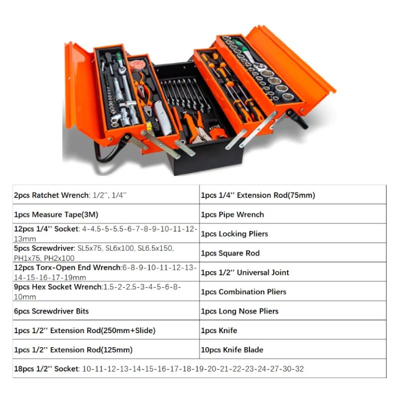 85pcs Mechanical Socket Ratchet Wrench Combination Tool Kit Car Motorcycle Bicycle Home Repair Tool Box