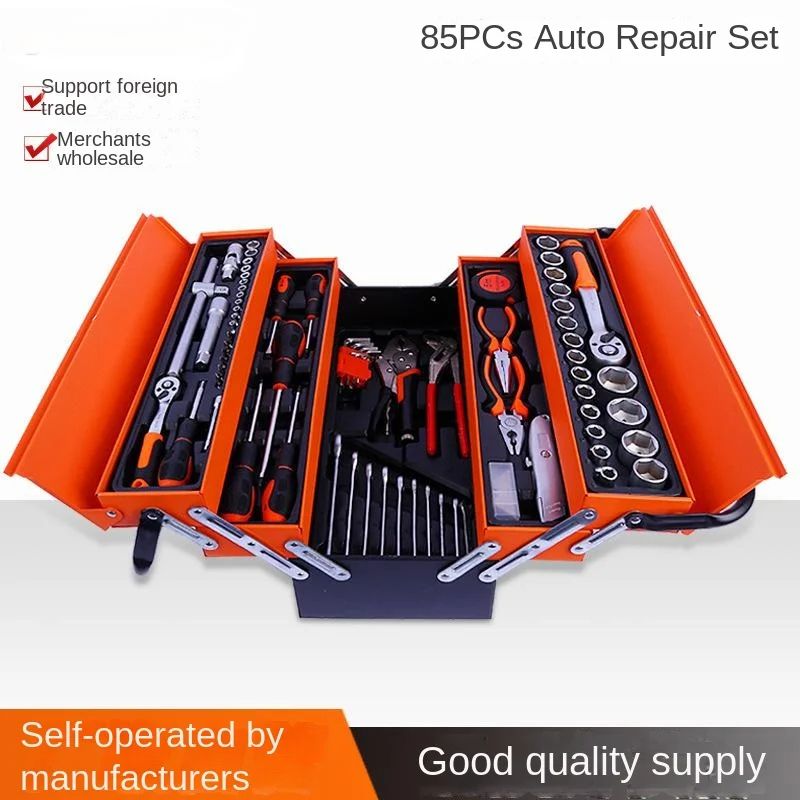 85-Piece Hardware Tool Box Set Metal Box for Household and Car Repair Includes Ratchet Wrench Pliers