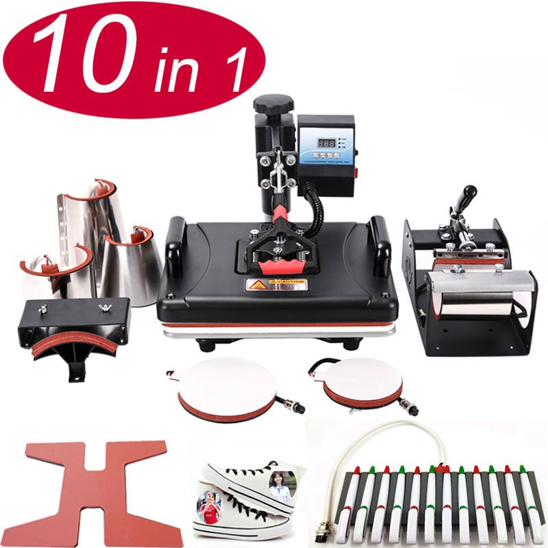 10 In 1 Combo Heat-Press Sublimation Transfer Machine For T Shirt/Plate/Mug/Shoe/Pen/Cap