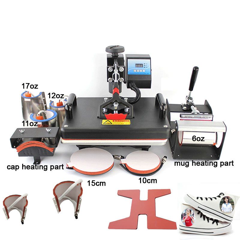 10 In 1 Combo Heat-Press Sublimation Transfer Machine For T Shirt/Plate/Mug/Shoe/Pen/Cap
