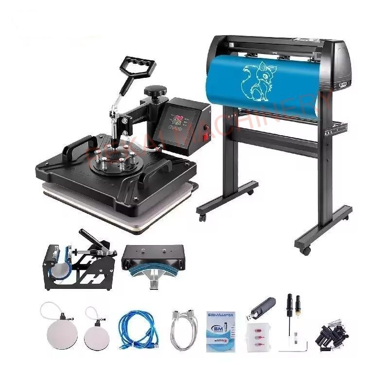 Combo 8 In 1 Swing Away T-Shirt Sublimation Transfer And Vinyl Cutter Plotter Machine