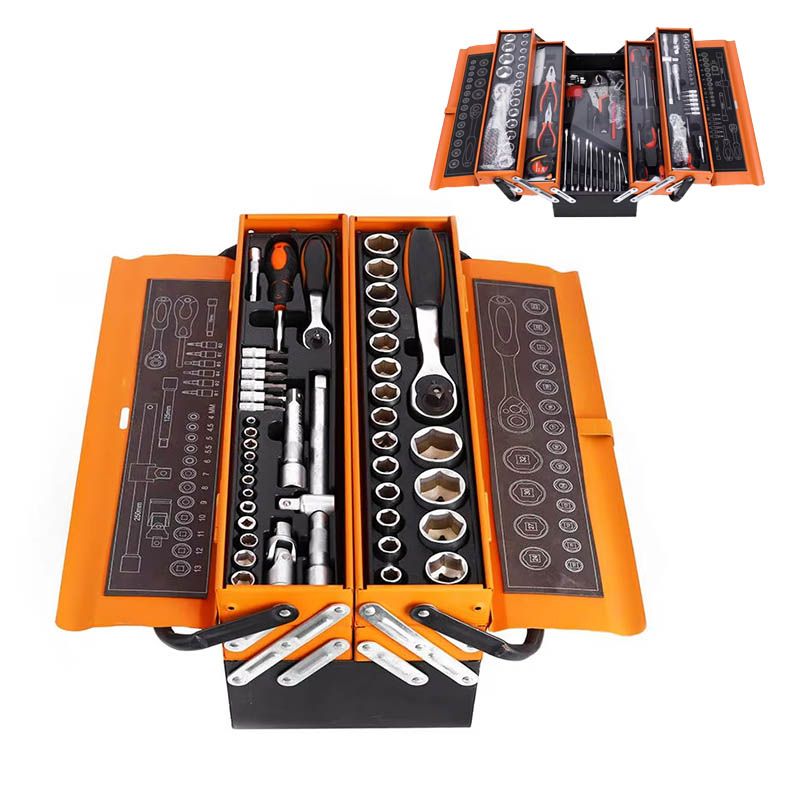 85PCS Tool Set Iron Box With 3 Drawers 72 Teeth Auto Release Wrench Mechanic Tool Kit for Repair Workshop Garage