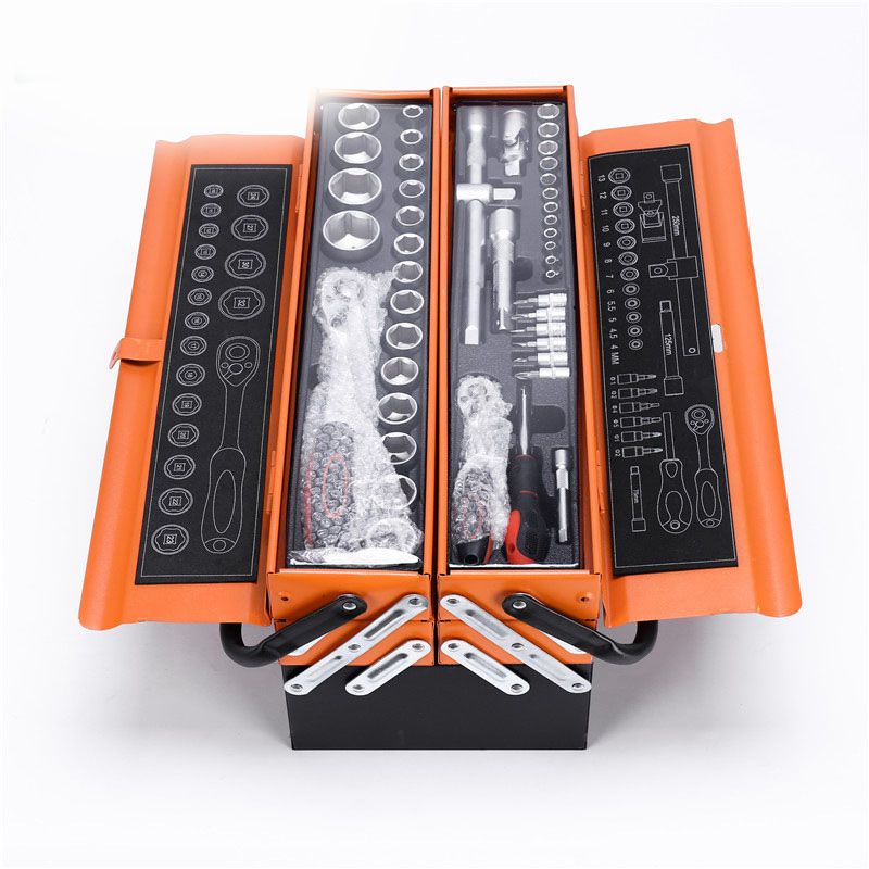 85PCS Tool Set Iron Box With 3 Drawers 72 Teeth Auto Release Wrench Mechanic Tool Kit for Repair Workshop Garage