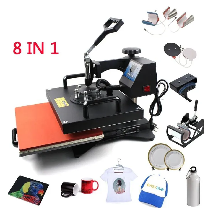 8-in-1 Combo T-Shirt Heat Press Machine 15x15 Inch, Cap Mug Plate Tshirt Multifunction Sublimation Heat Transfer Printer