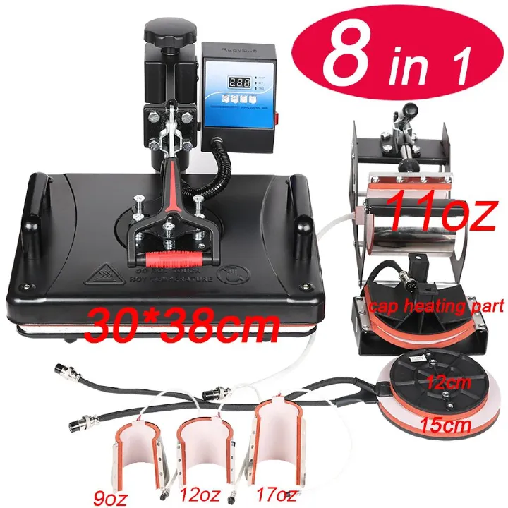 8 In 1 Heat Press Machine Combo 360-degree Rotation 12" X 10" Swing Away Digital Sublimation Heat Transfer Machine For T-Shirts Hat Mug Plate Cap Sports Bottle