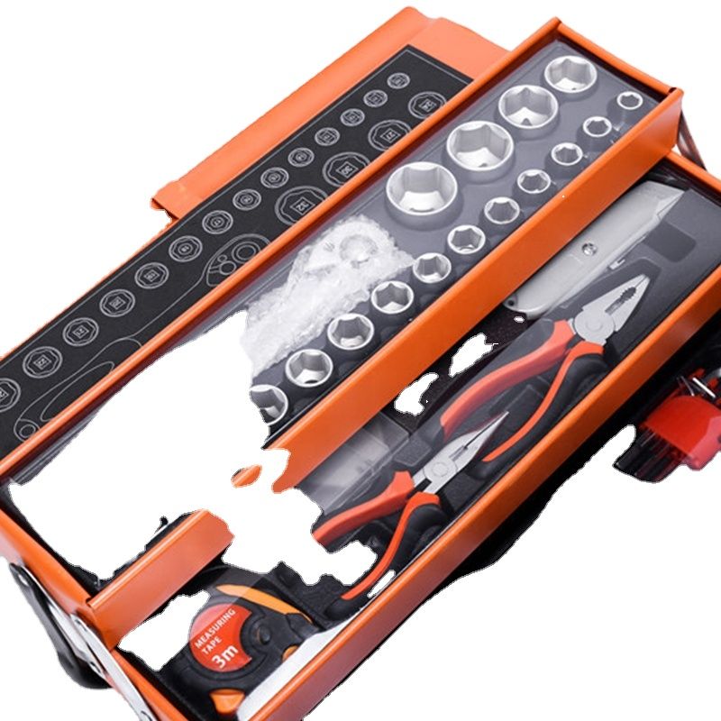 85-piece 20V Household and Automotive Metal Manual Toolbox Set Includes Ratchet Wrenches and Pliers