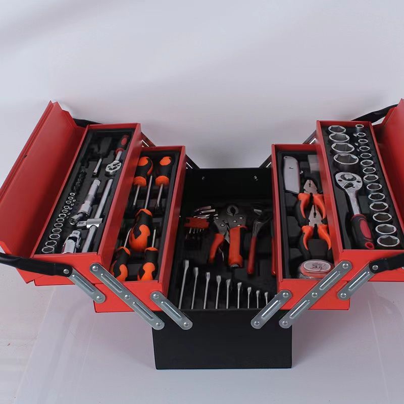 85-piece 20V Household and Automotive Metal Manual Toolbox Set Includes Ratchet Wrenches and Pliers