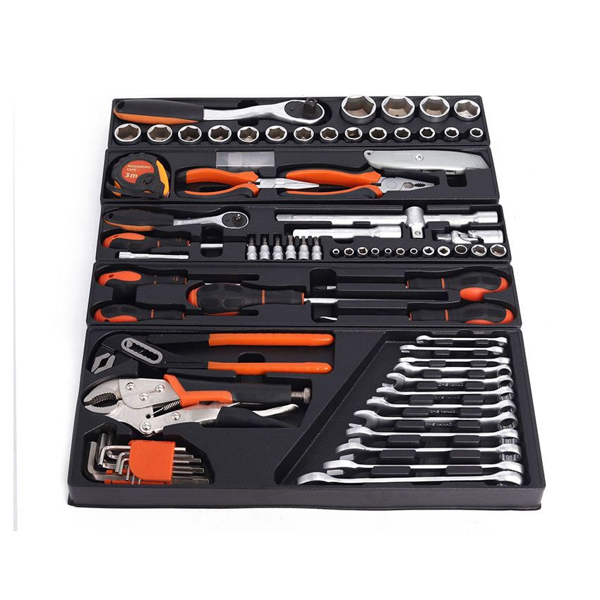 85-piece 20V Household and Automotive Metal Manual Toolbox Set Includes Ratchet Wrenches and Pliers