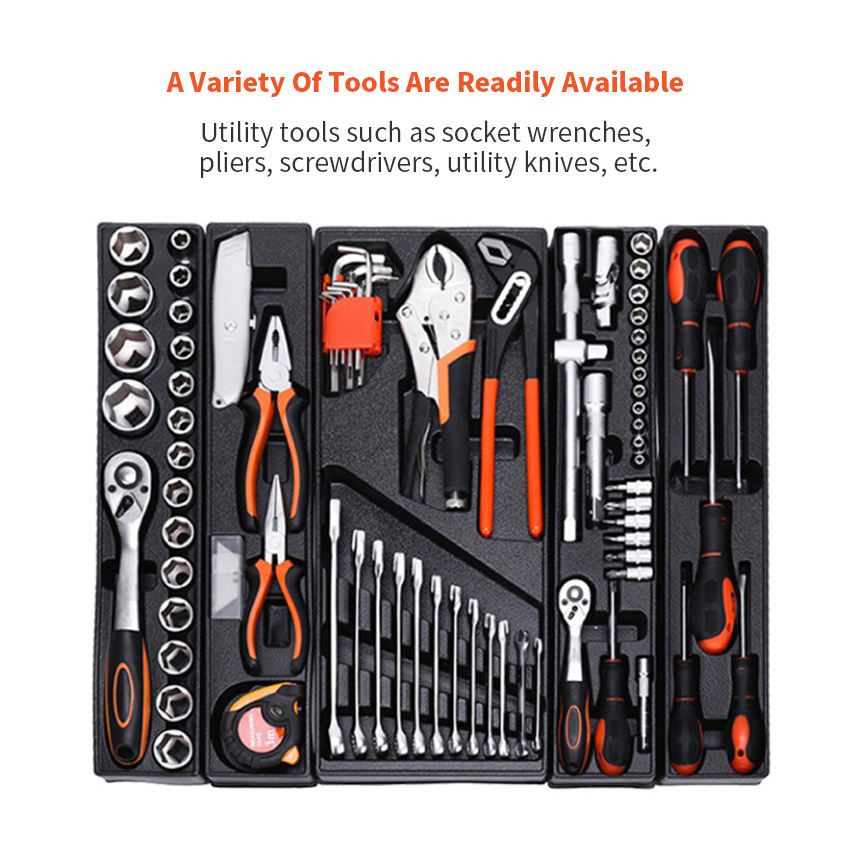 85-piece 20V Household and Automotive Metal Manual Toolbox Set Includes Ratchet Wrenches and Pliers