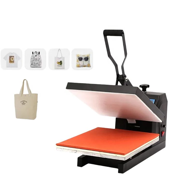 Combo High-performance 38x38cm flatbed heat press for t-shirts, vinyl, and sublimation. Digital timer & temperature control. Fast heat-up. Ideal for home or business