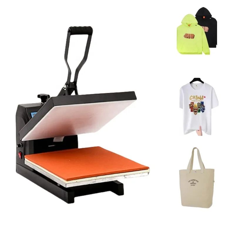 Combo High-performance 38x38cm flatbed heat press for t-shirts, vinyl, and sublimation. Digital timer & temperature control. Fast heat-up. Ideal for home or business