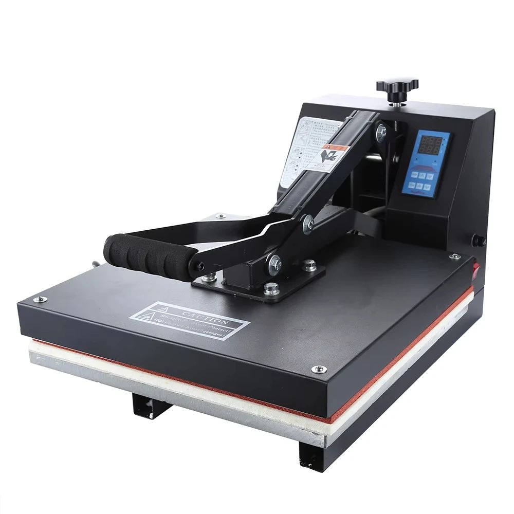 Combo High-performance 38x38cm flatbed heat press for t-shirts, vinyl, and sublimation. Digital timer & temperature control. Fast heat-up. Ideal for home or business