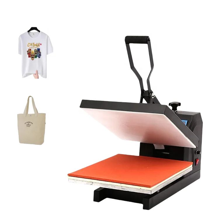 Combo High-performance 38x38cm flatbed heat press for t-shirts, vinyl, and sublimation. Digital timer & temperature control. Fast heat-up. Ideal for home or business