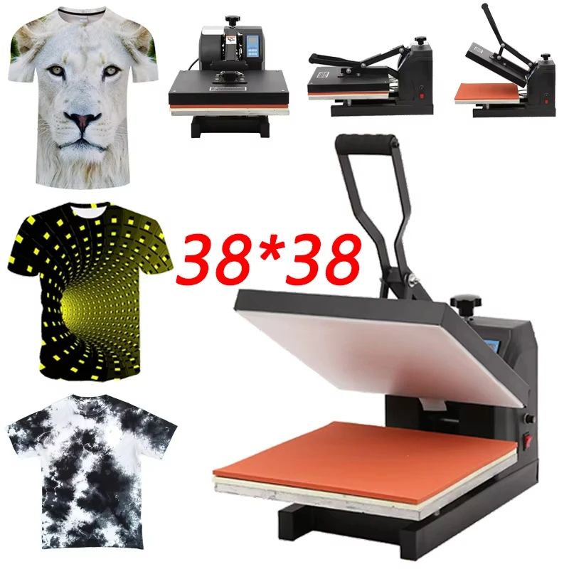 Combo High-performance 38x38cm flatbed heat press for t-shirts, vinyl, and sublimation. Digital timer & temperature control. Fast heat-up. Ideal for home or business