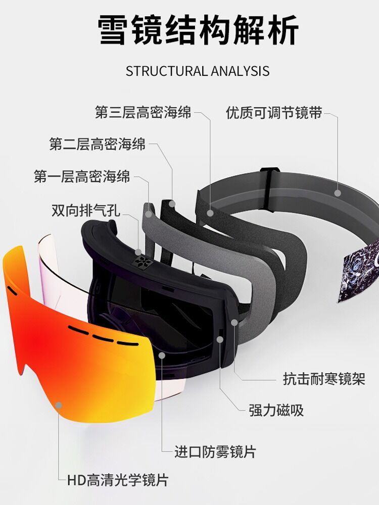 Outdoor High Quality Low MOQ Adult Unisex Sports Snowboard Custom Fashion Anti-fog Flexible Frame Ski Goggles