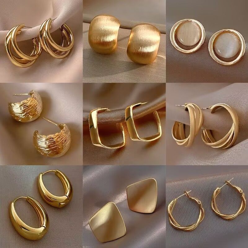 9Pieces/Set Women Elegant Gold Explosive Earrings 2025 New High-grade Metal Women's Fashion Accessories Jewellery