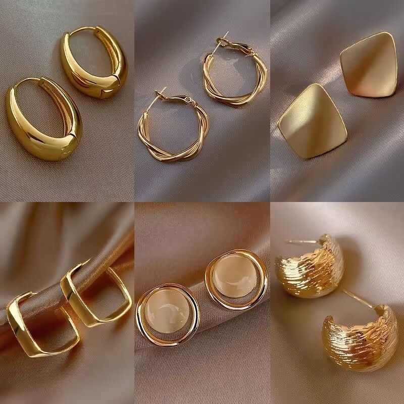 9Pieces/Set Women Elegant Gold Explosive Earrings 2025 New High-grade Metal Women's Fashion Accessories Jewellery