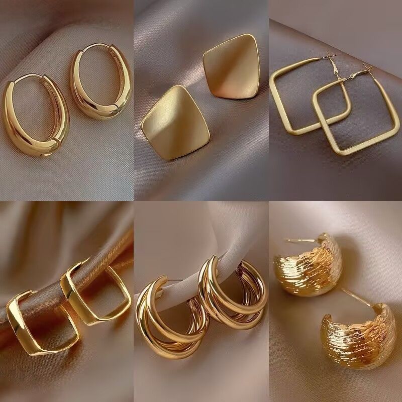 9Pieces/Set Women Elegant Gold Explosive Earrings 2025 New High-grade Metal Women's Fashion Accessories Jewellery