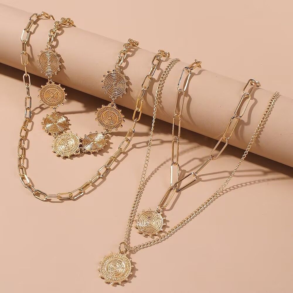 Women Pendant Necklaces Sexy Fashion Retro Double Mix Sun Pattern Multiple Wear Ways For Valentines Gift