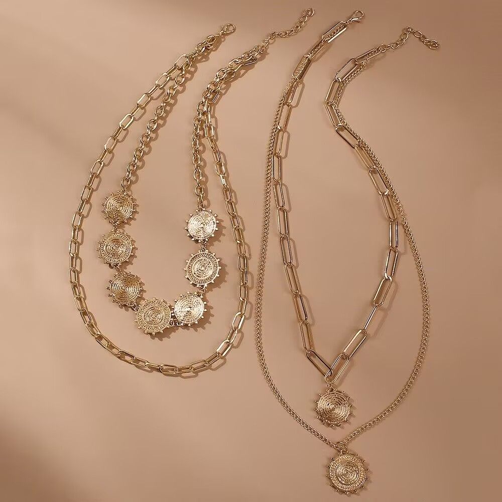 Women Pendant Necklaces Sexy Fashion Retro Double Mix Sun Pattern Multiple Wear Ways For Valentines Gift