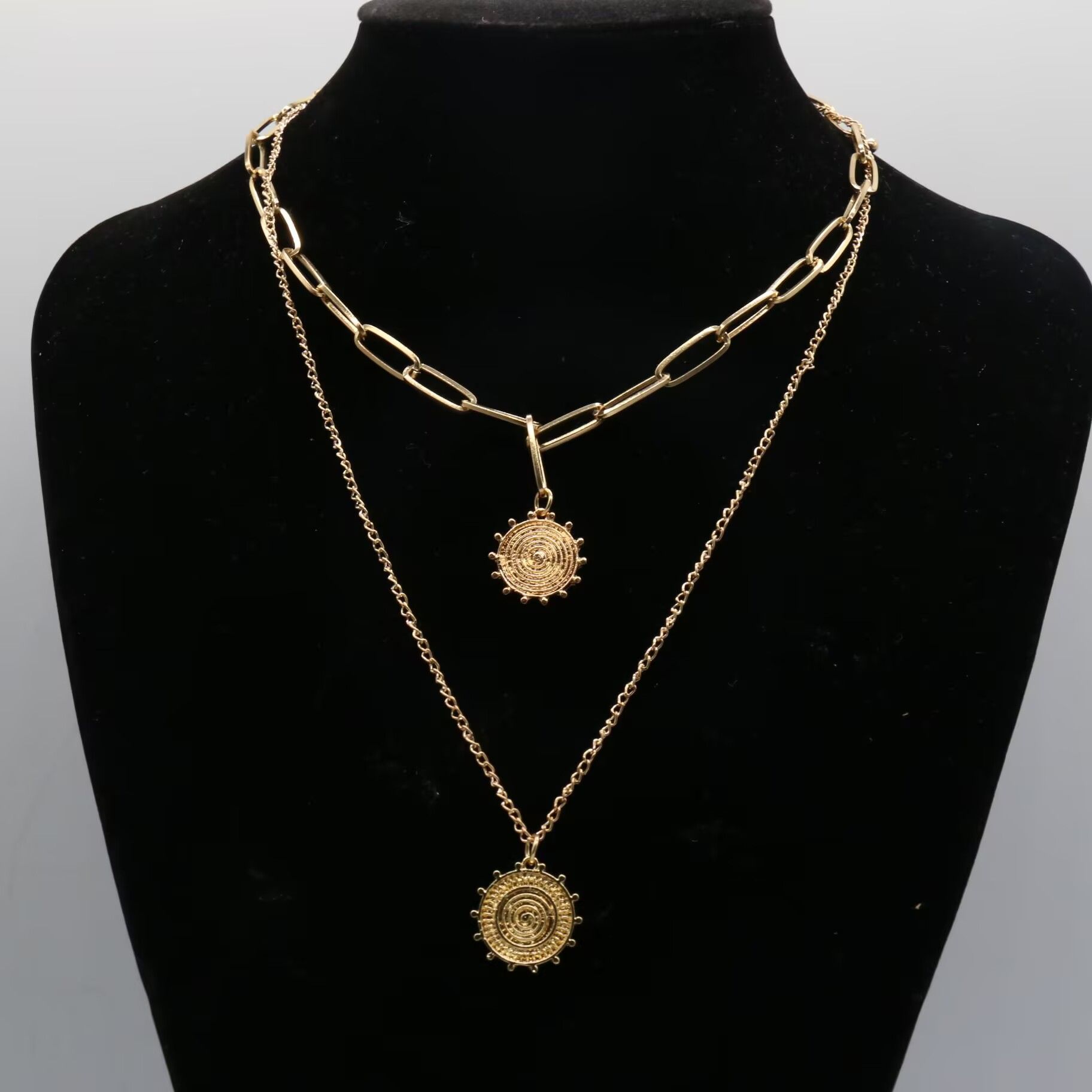 Women Pendant Necklaces Sexy Fashion Retro Double Mix Sun Pattern Multiple Wear Ways For Valentines Gift