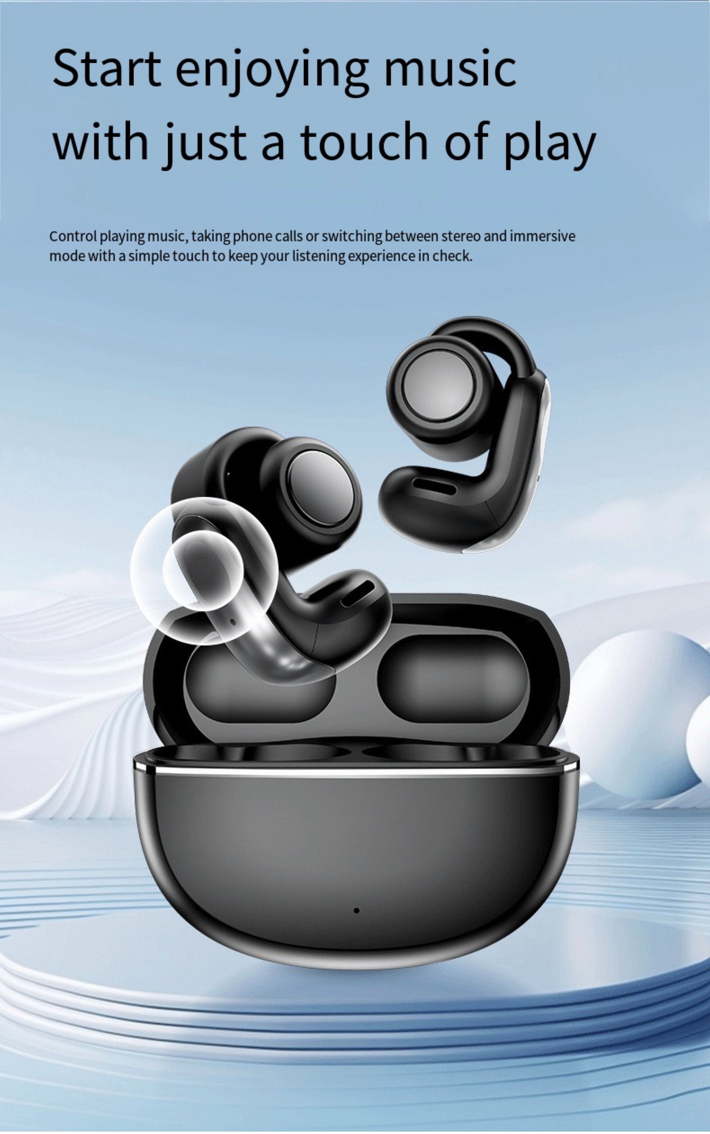 2025 New Model ENC Noice Cancellation Long Standby Ear Clip TWS Automatic Popup Bluetooth Earphones Earphook for Smart Phones