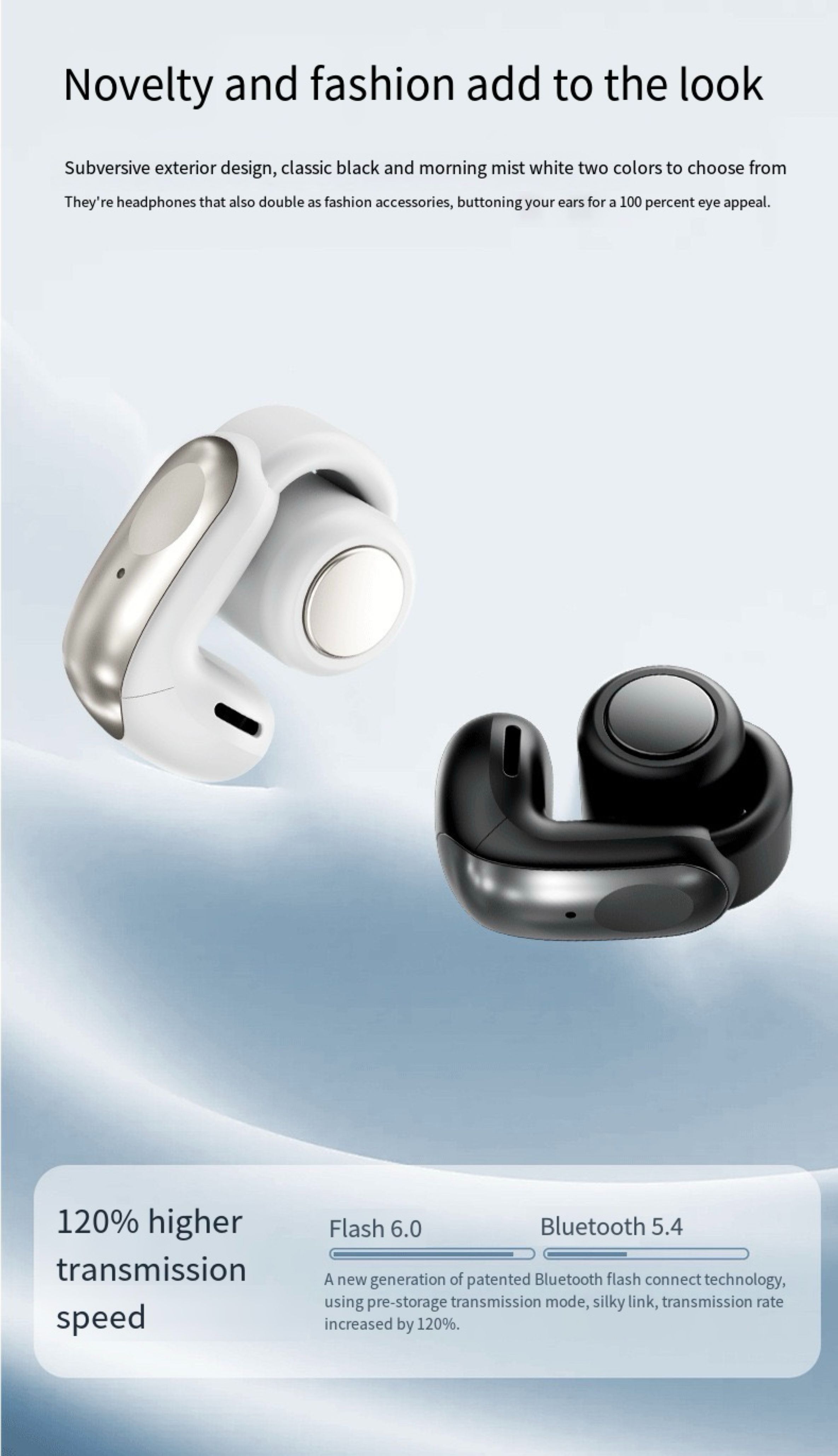 2025 New Model ENC Noice Cancellation Long Standby Ear Clip TWS Automatic Popup Bluetooth Earphones Earphook for Smart Phones
