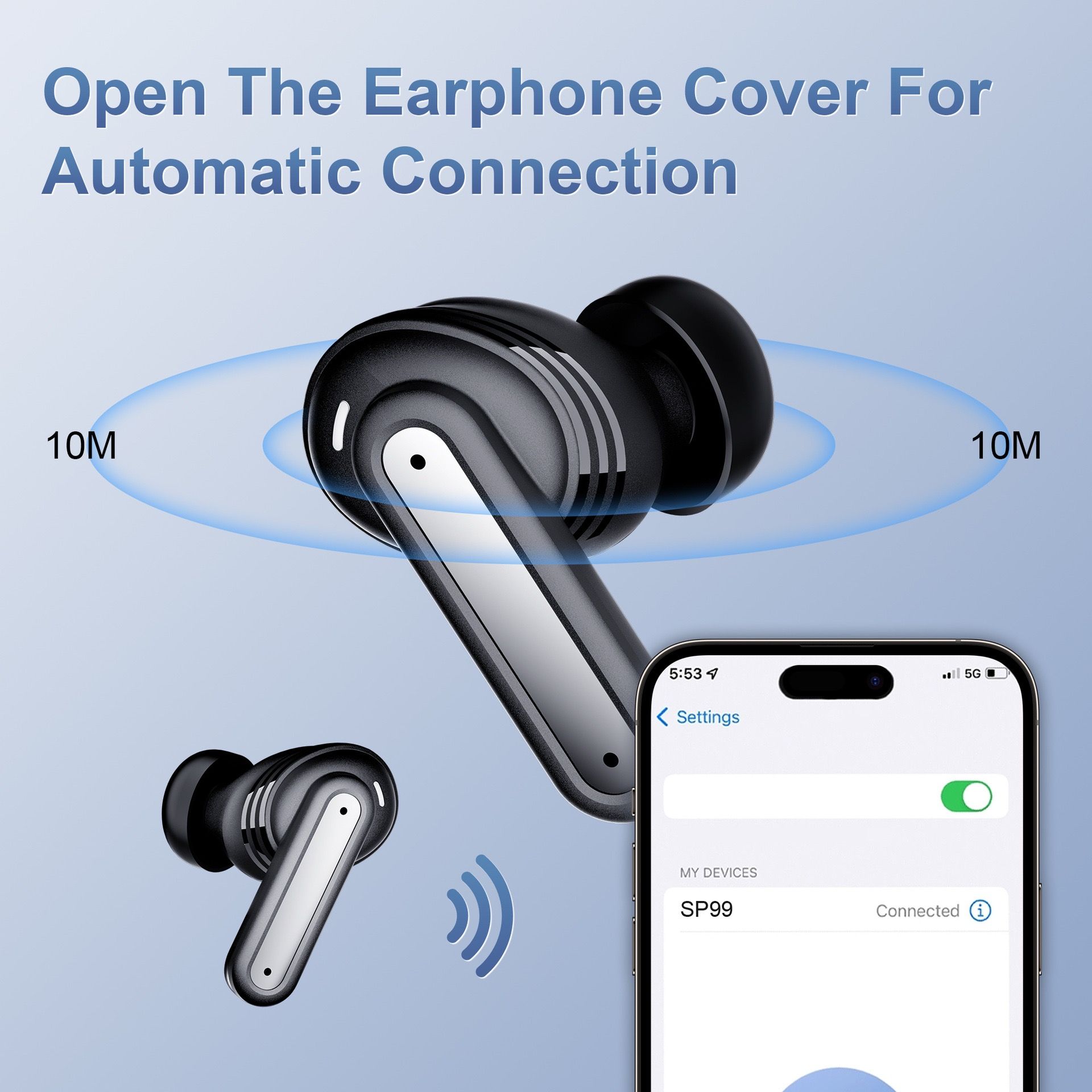 Popup automatic connection long playtime earphones touch finger print tws earbuds bluetooth dual digital display earphones