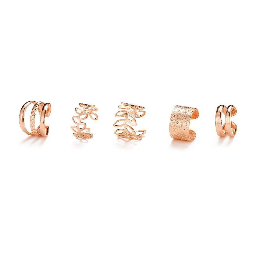 5Pcs/Set Women No Piercing Ear Bone Clip Personalized Gold Leaf Hollow Multi-layer Earclip Earring