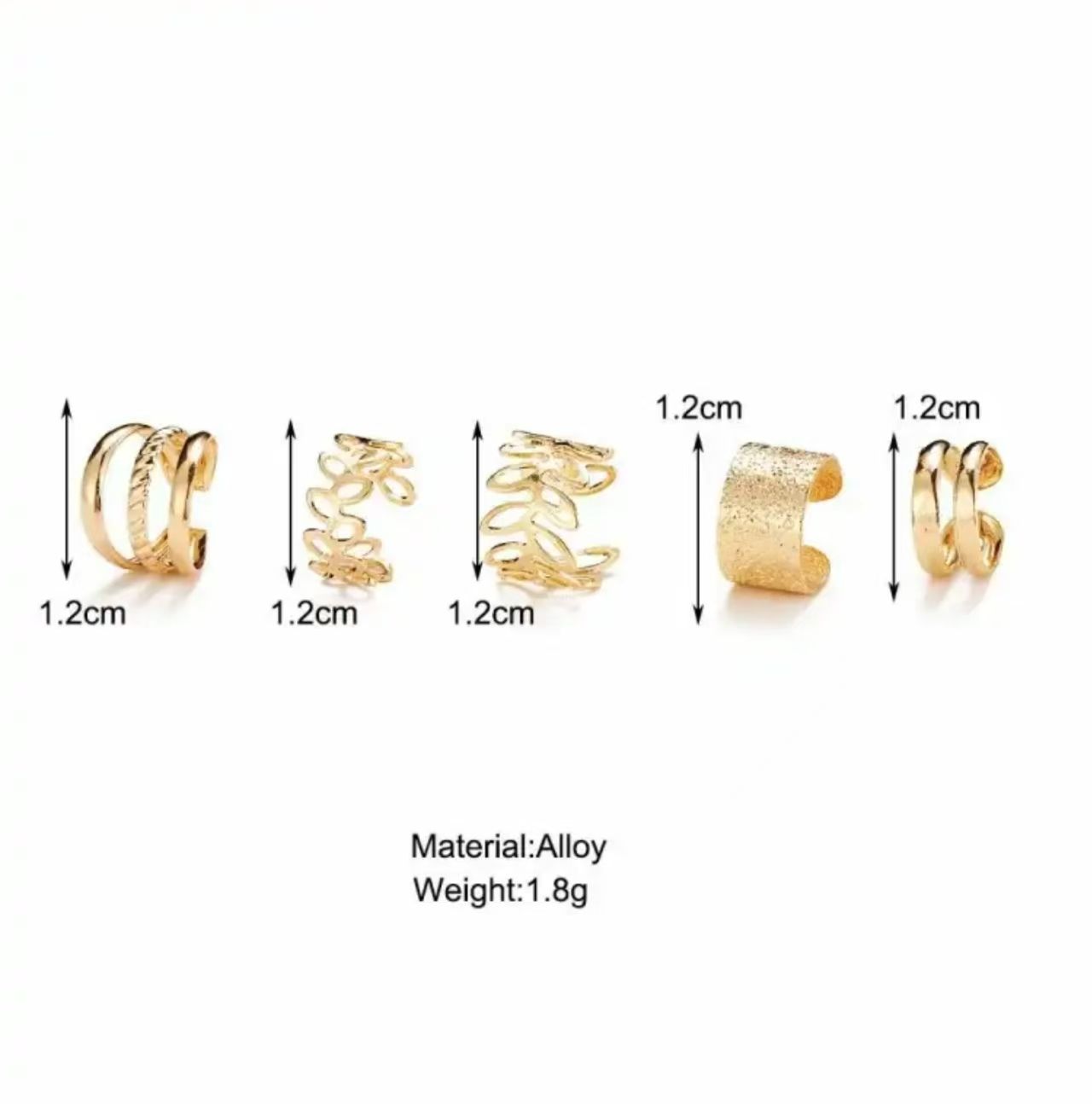 5Pcs/Set Women No Piercing Ear Bone Clip Personalized Gold Leaf Hollow Multi-layer Earclip Earring