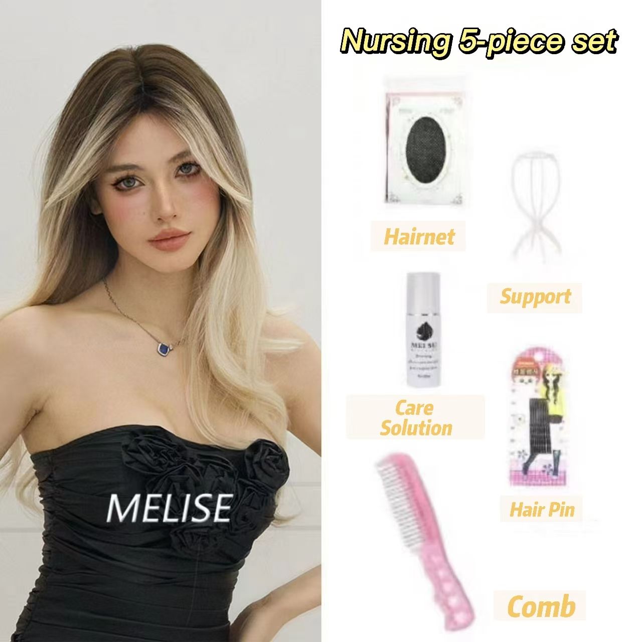 Women's High-grade Sense Of Temperament Human Hair Wig Gradient Gold In Part Splay Bangs Big Waves Long Curly Hair Full Head Cover