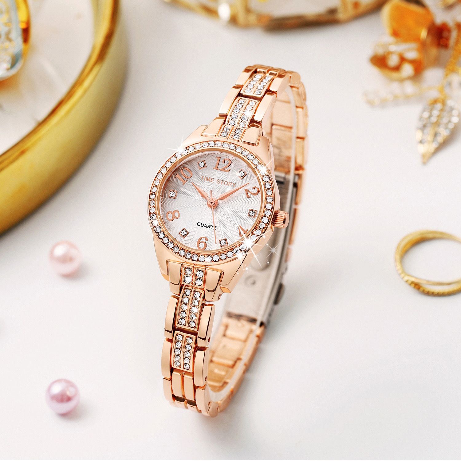 Waterproof alloy jewelry clasp quartz watch calendar steel band woman watch fashion women watch casual fashion lady watch leisure watch