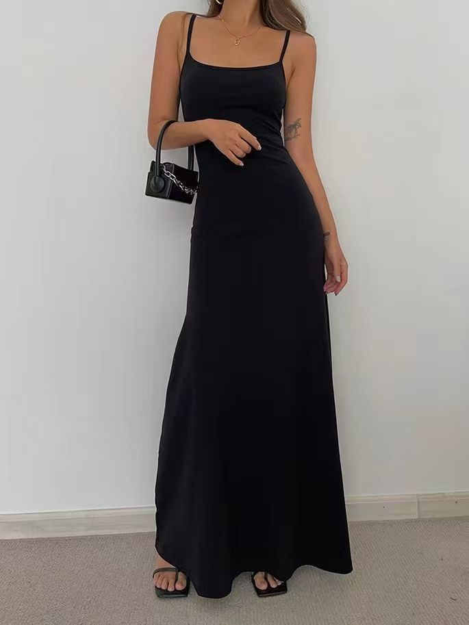 High Waist Fashion Solid Strap Dress Women's Fashion Sexy Summer 2025 New Sleeveless Casual A-line Over The Knee Long Skirt