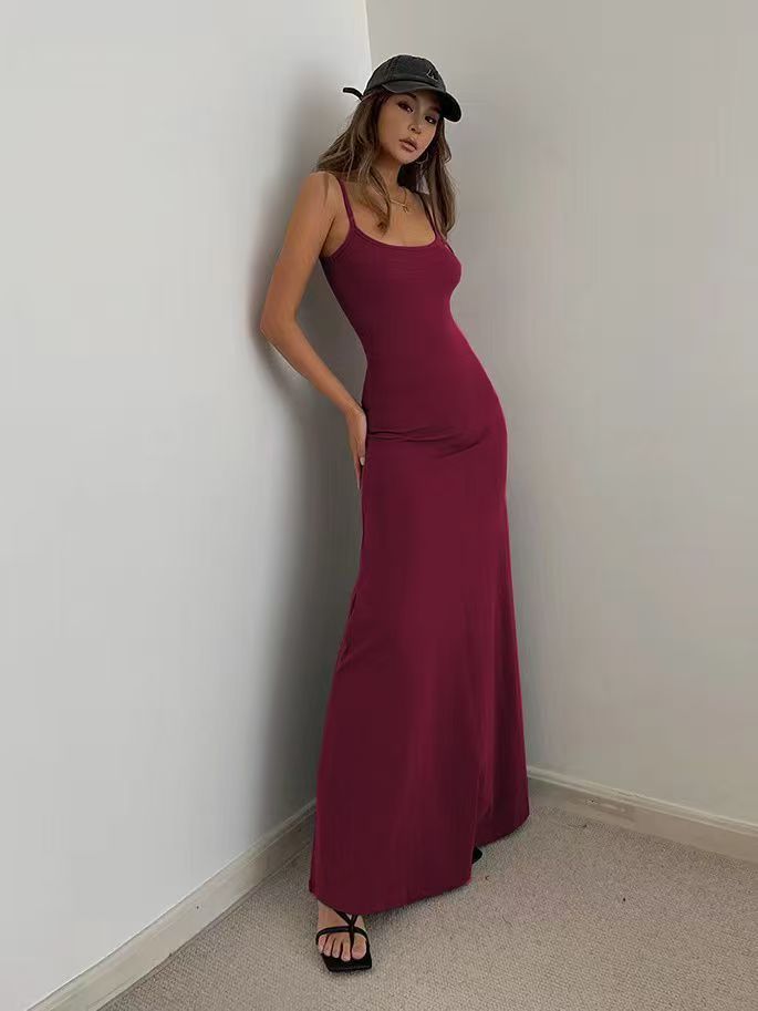 High Waist Fashion Solid Strap Dress Women's Fashion Sexy Summer 2025 New Sleeveless Casual A-line Over The Knee Long Skirt