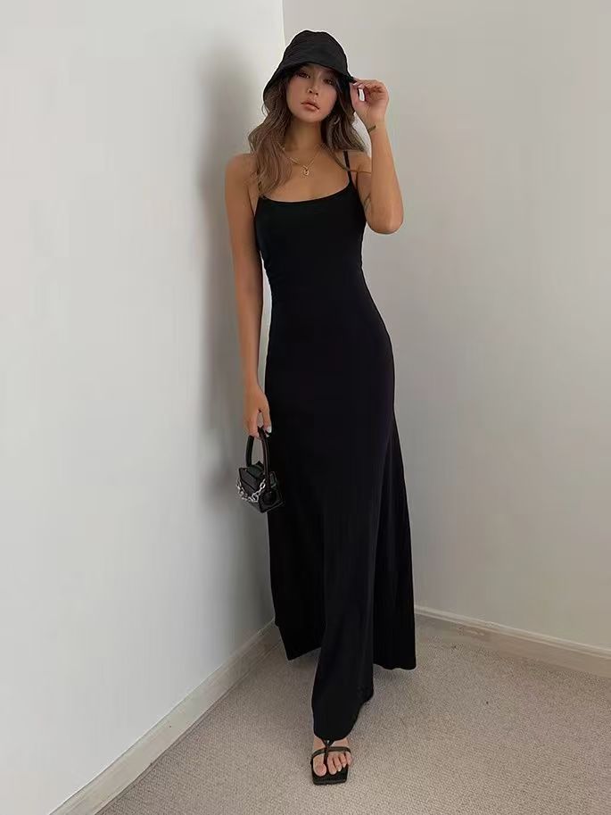 High Waist Fashion Solid Strap Dress Women's Fashion Sexy Summer 2025 New Sleeveless Casual A-line Over The Knee Long Skirt