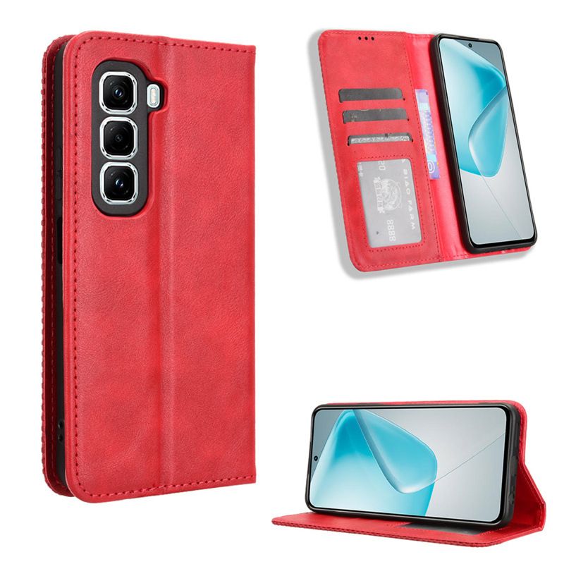 Wallet Flip Cover For Infinix Hot 50 Pro+ 4G Leather PU Phone Case Shockproof Durable Retro Case