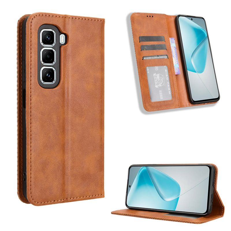 Wallet Flip Cover For Infinix Hot 50 Pro+ 4G Leather PU Phone Case Shockproof Durable Retro Case