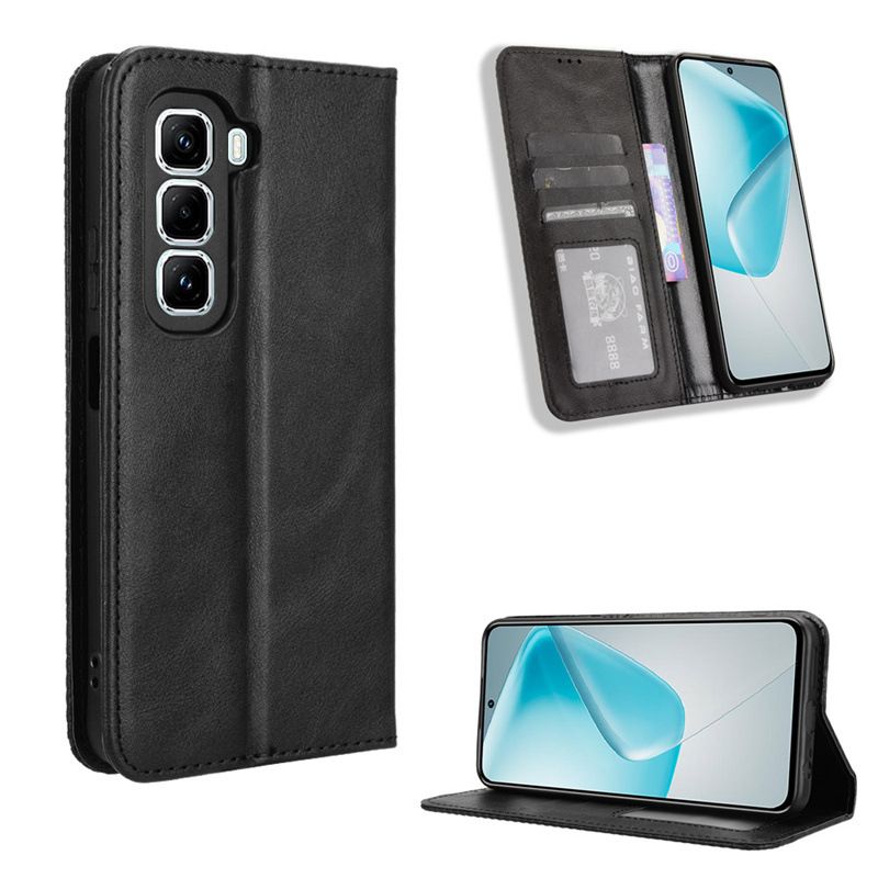 Wallet Flip Cover For Infinix Hot 50 Pro+ 4G Leather PU Phone Case Shockproof Durable Retro Case