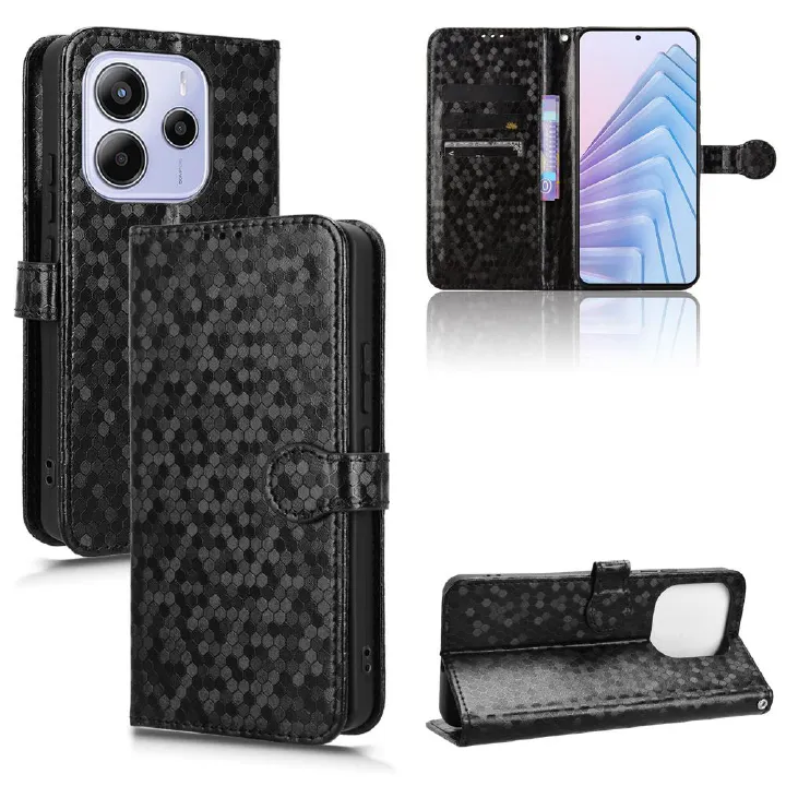 Flip Cover for Xiaomi Redmi Note 14 4G Wave Dot Pattern Leather Wallet Phone Case with Lanyard