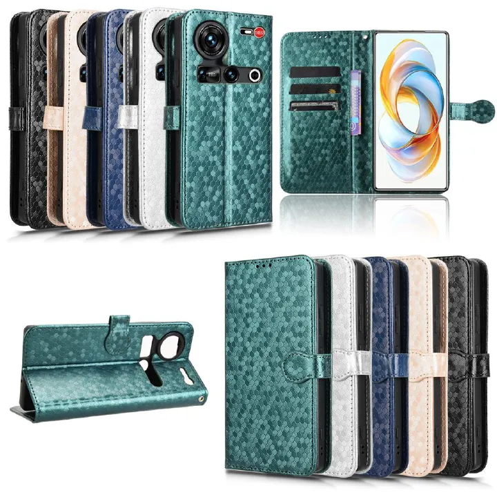 Flip Cover for ZTE nubia Z70 Ultra Wave Dot Pattern Leather Wallet Phone Case with Lanyard