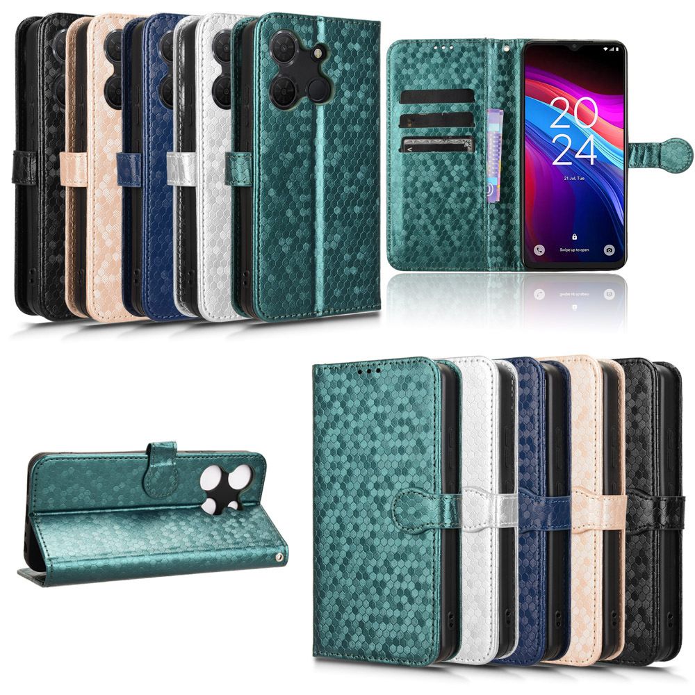 Flip Cover for TCL 503 Wave Dot Pattern Leather Wallet Phone Case with Lanyard