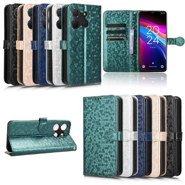 Flip Cover for TCL 503 Wave Dot Pattern Leather Wallet Phone Case with Lanyard