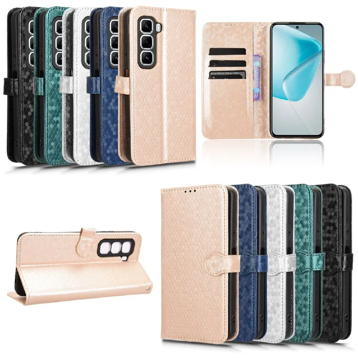 Flip Cover for Infinix Hot 50 Pro+ Plus Wave Dot Pattern Leather Wallet Phone Case with Lanyard