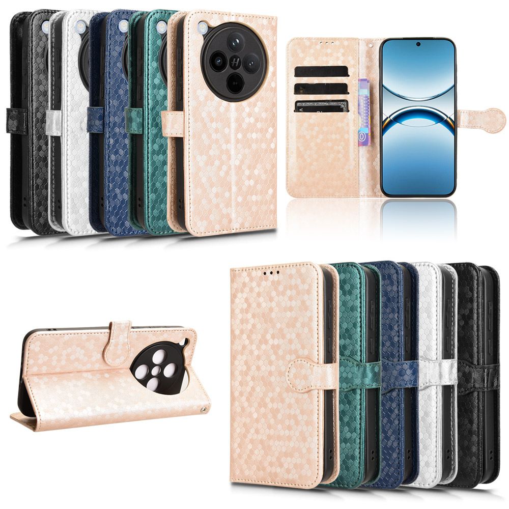 Flip Cover for Oppo Find X8 Pro Wave Dot Pattern Leather Wallet Phone Case with Lanyard